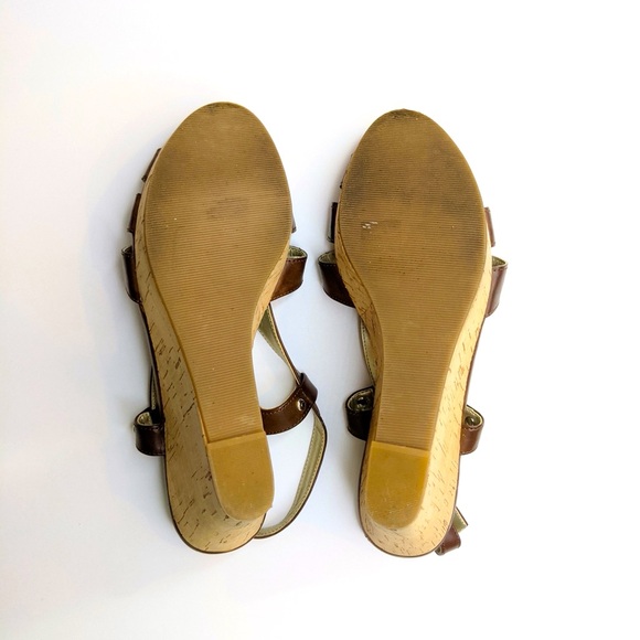 Guess Brown Strappy Cork Wedges Womens 7.5 Vegan Leather Platform Sandals - Picture 6 of 6
